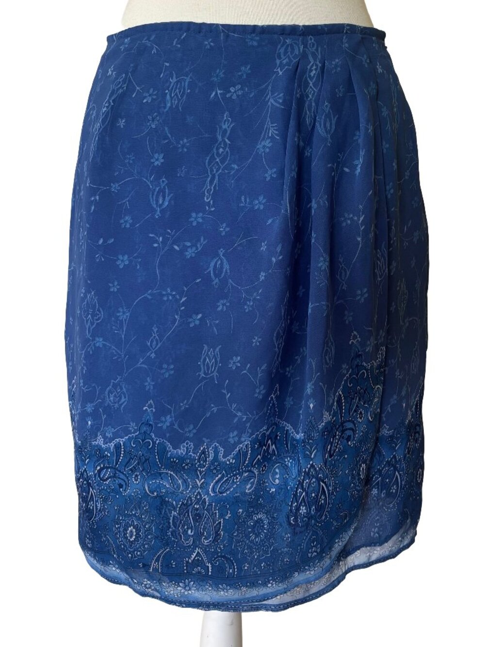 Vintage Blue Y2K Paisley Floral High Waisted Mini Skirt with Draped Wrap Element